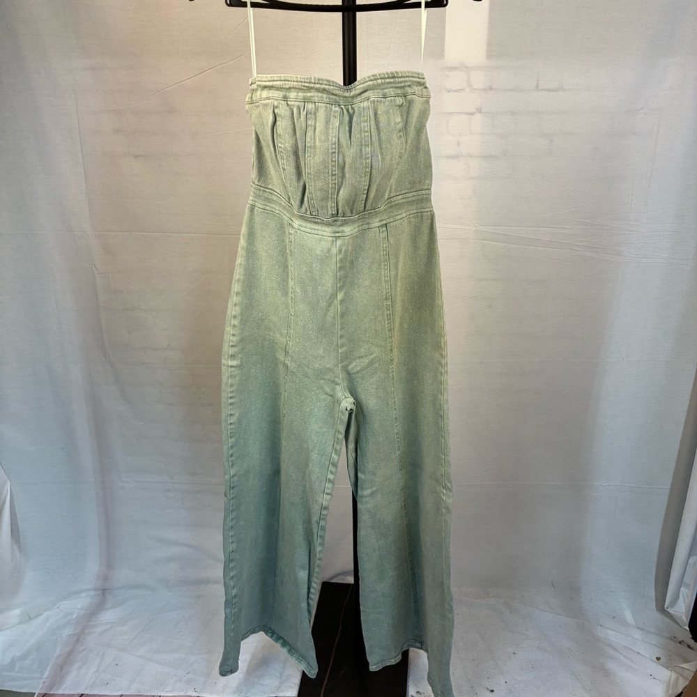 Vici Trendsetter Strapless Wide Leg Denim Jumpsuit M